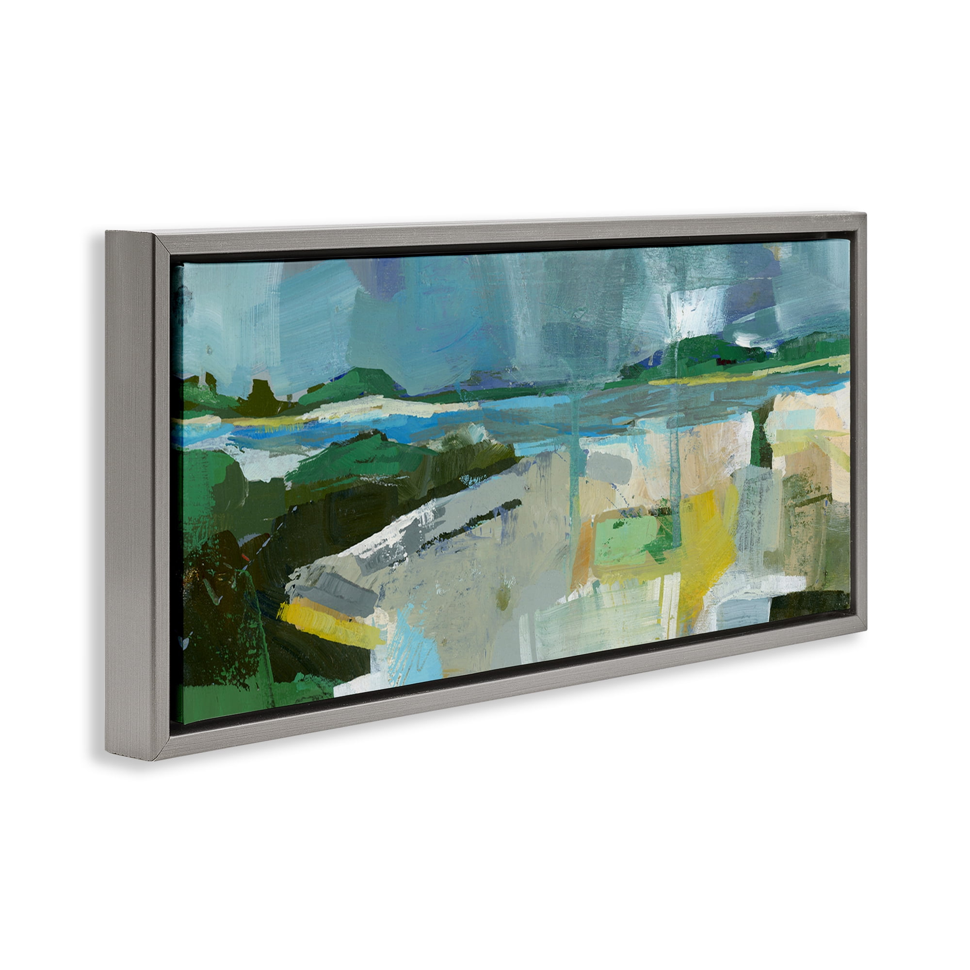 Stupell Industries Sea View Impression Abstract Painting Gray Floater Framed Canvas Art Print Wall Art, 31 x 14