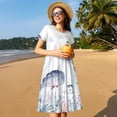 thumbnail image 4 of Rocae Sea Animals for Dresses Summer Casual Ruffle Short Sleeve Cute Crew Neck Flowy Dress with Pockets, 4 of 6