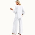 thumbnail image 6 of Two Piece Sets for Women 3/4 Length Sleeve Lounge Sets Summer Spring Vacation Travel Outfits Fashion Clothing White S, 6 of 6