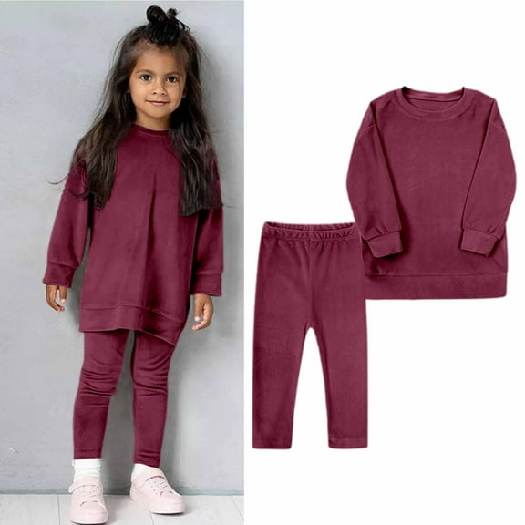 TYGHBN Velvet Two Piece Set for Girls Autumn Winter Casual Outfit for Kids Soft and Stylish Baby Clothes 5 Piece Set New Born Baby Items Toddler Outfit Girls Baby Girl Short Sleeve Outfits Baby Girl
