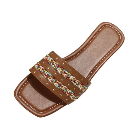 OJSFQUFP Sandals for Women Womens Flat Shoes Casual Bohemian Sandals Beach Sandals Flip Flops Fashion Slide Sandals Womens 2024 Non Slip Slippers Women Brown 41