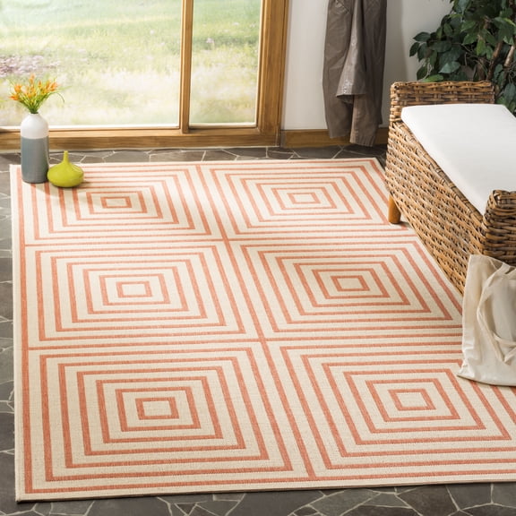 Safavieh Linden Amelia Geometric Indoor/Outdoor Area Rug, Cream/Rust, 6'7" x 6'7" Square
