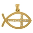 thumbnail image 2 of 14k Two-tone Gold Unisex Cubic Zirconia Ichthus With Religious Faith Cross Charm Pendant Necklace 16.9x19.8mm Wide Penda, 2 of 2