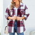 thumbnail image 6 of IROINNID Women's Short Woolen Jacket Turndown Lapel Plaid Long Sleeve Leisure Casual Pockets Tops Jacket Plaid Coat, Wine, 6 of 7