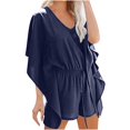 thumbnail image 6 of Zedker Summer Dresses for Women Ruffle Sleeve V Neck Midi Dress Casual Beach Sundress Bikini Beachwear Plus Size Blue S, 6 of 6