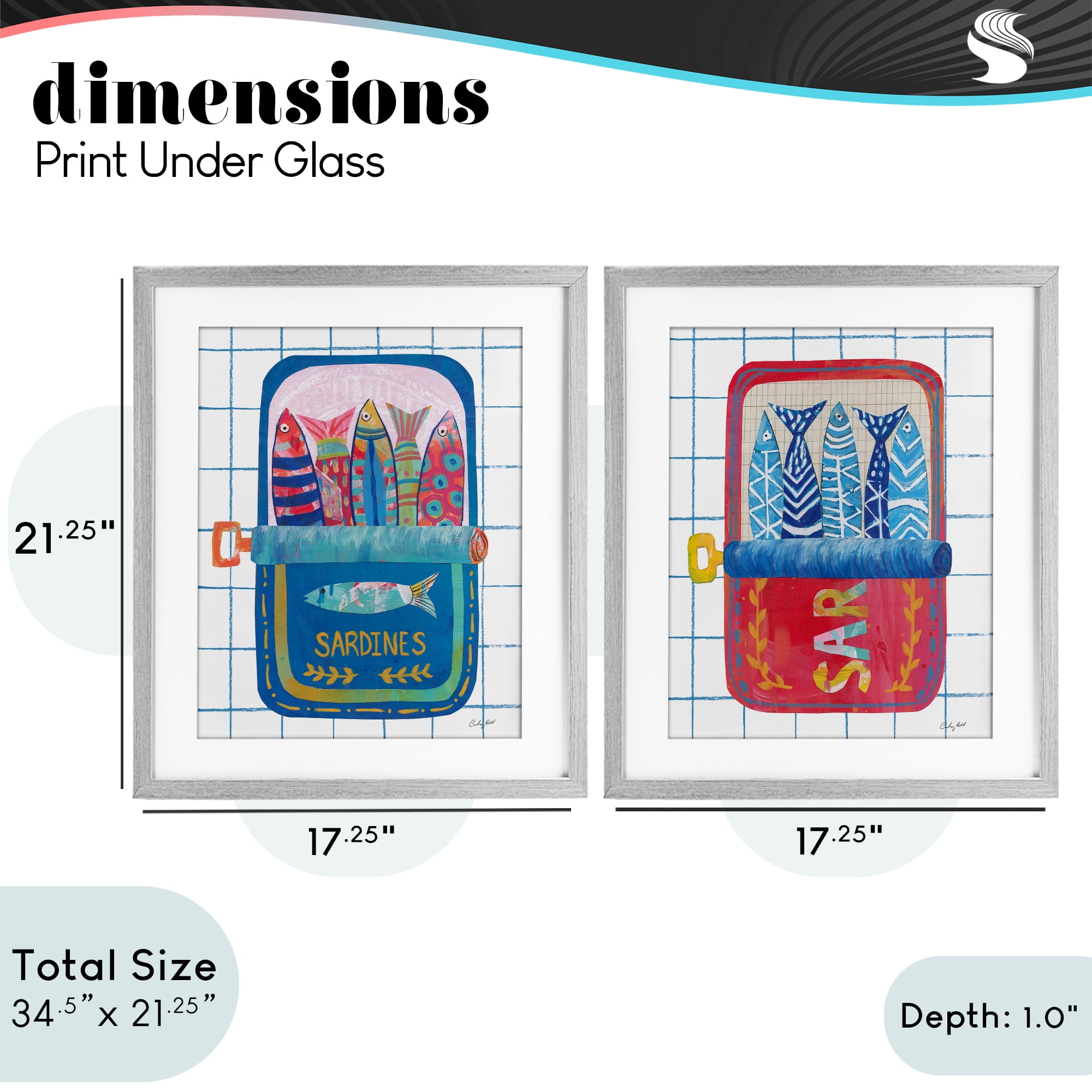 Stupell Industries Whimsical Silly Sardines 2 Piece Gray Framed Print Under Glass Set, design by Courtney Prahl
