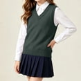 thumbnail image 5 of Spazoro Girls Knit Vest V Neck, Ribbed Trim Sleeveless Regular Fit Solid Color Breathable Preppy Layering Sweater Vest for Kids Army Green Size 11-12, 5 of 8