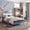 Blue White (Drawerless), variant on Twin Size Upholstered Bed Frame with LED Lights and Storage Drawers, Features Fabric Headboard and Wood Slats, No Box Spring Needed, Princess Bed for Girls in Blue and White