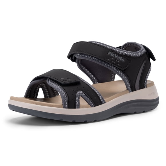 FitVille Women's Wide Arch Support Sandals Adjustable Ankle Strap Flat Sandals For Women
