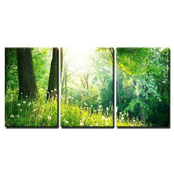 wall26 - 3 Piece Canvas Wall Art - Spring Nature Beautiful Landscape Green Grass and Trees - Modern Home Art Stretched and Framed Ready to Hang - 16"x24"x3 Panels