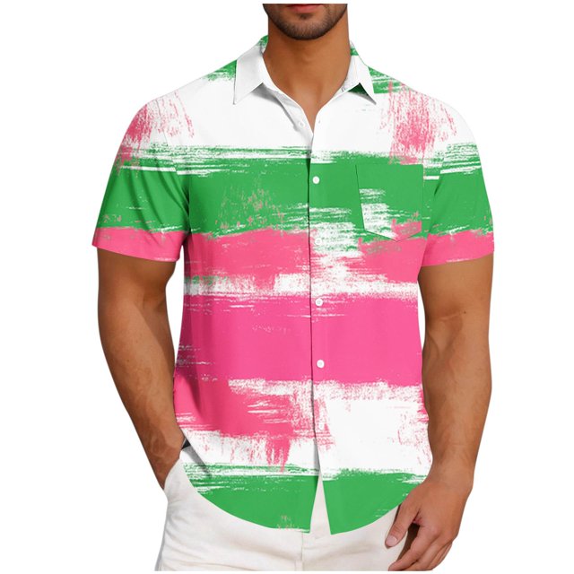 Styesk T-Shirts pour Homme Mode Décontractée Imprimé Poche Bouton Manches Courtes Col Rabattu Blouse Chemise