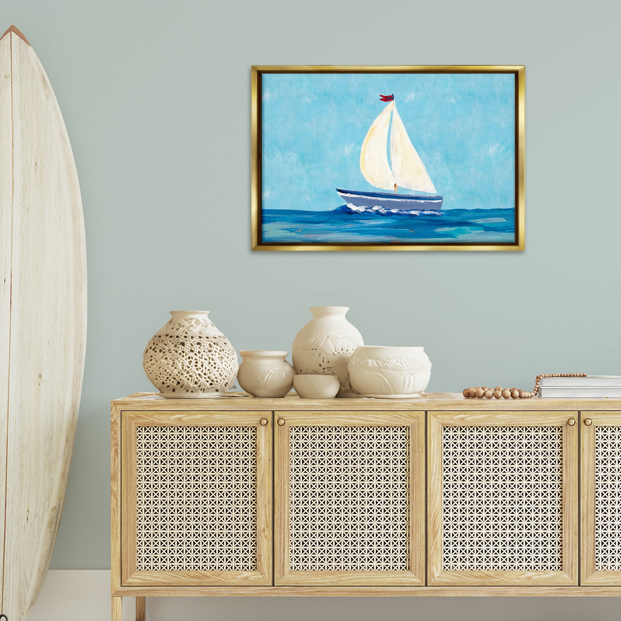 Stupell Industries Sail The Sea Transportation Painting Gold Floater Framed Canvas Art Print Wall Art, 31 x 21