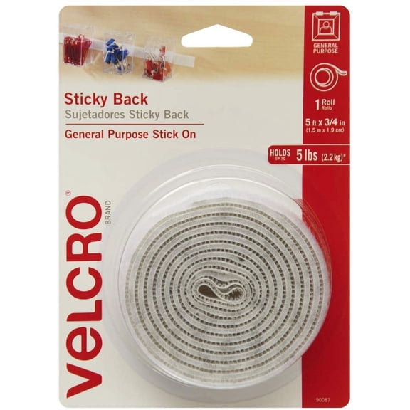 VELCRO Brand 5 Ft x 3/4 In  White Tape Roll with Adhesive  Cut Strips to Length  Sticky Back Hook and Loop Fasteners  Perfect for Home,  Office or Classroom