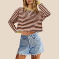 thumbnail image 2 of UVEASISHA Striped Crop Sweatshirt Women Fashion Colorblock Crewneck Pullover Short Tops Long Sleeve Casual Cute Sweatshirts No Hood 2025 Fall Clothes Sales Today,Red,L, 2 of 8