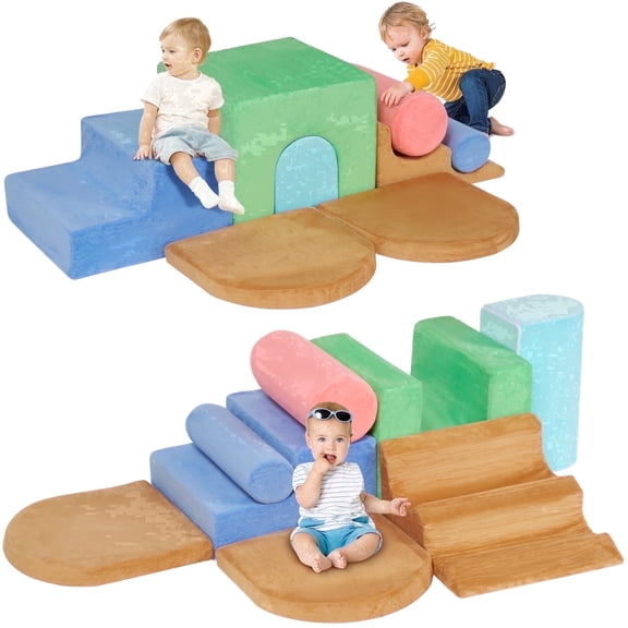 Naipo 8-Pcs Climbing Blocks Colourful 3D Foam Toddlers Toys,8 in 1 Indoor Playset Climbing Toys,Toddlers Climbing Toys for Climb,Crawl and Slide for Nursery,Indoor Play Toys for 1-3 Years Old