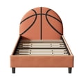 thumbnail image 6 of Twin Size Upholstered Platform Bed, Sport Style Wooden Bed Frame with Basketball Design Headboard and Slats, for Boys & Girls, Teens (Orange), 6 of 9