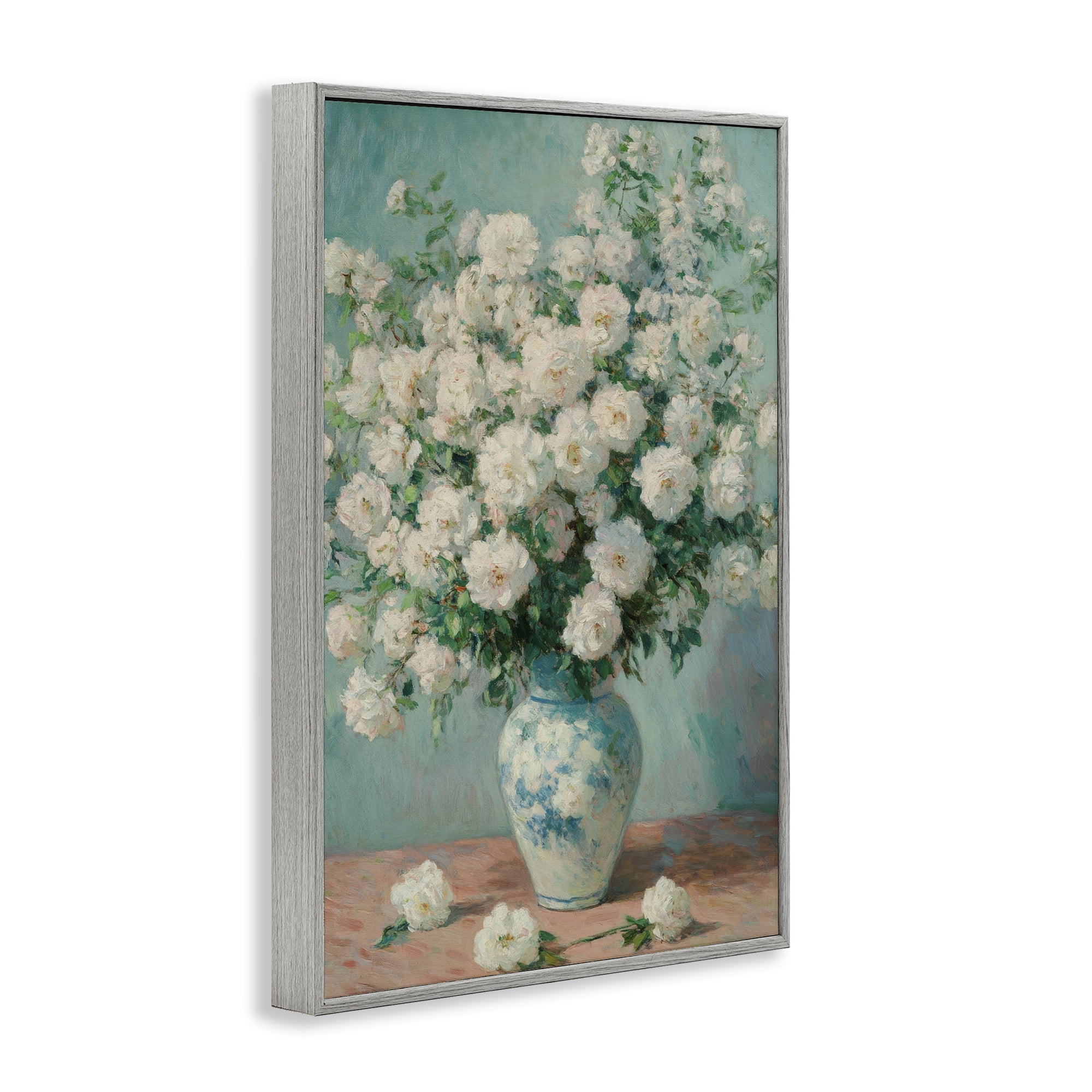 Stupell Industries Lush Bouquet of White Roses Gray Framed Giclee Art, design by Petal Prints Design