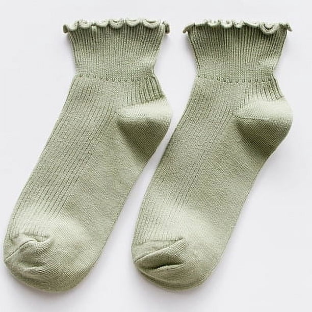 Calcetines de otoño para mujer, calcetines de encaje de agárico de color sólido, serie japonesa de algodón, tubo corto rizado