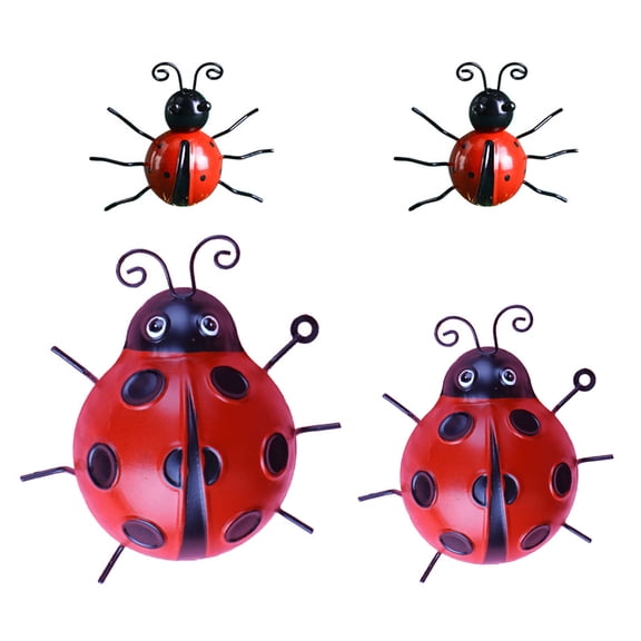 Tineasur Iron Ladybug Wall Decor Set of 4 - Cute Garden and Indoor Outdoor Hanging Art for Home and Patio Decoration