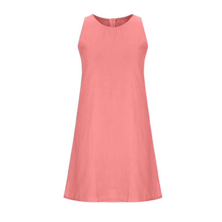 tank top dress loose Cotton Summer Dress Womens Sleeveless Scoop Neck Tank Top Mid Long Dress  with Pockets Loose Casual Dresses, L Coffee