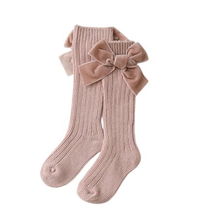 

One opening Baby Girl Knee High Socks Winter Warm Rib Knitted Stockings with Big Velvet Bow for Infants Toddlers