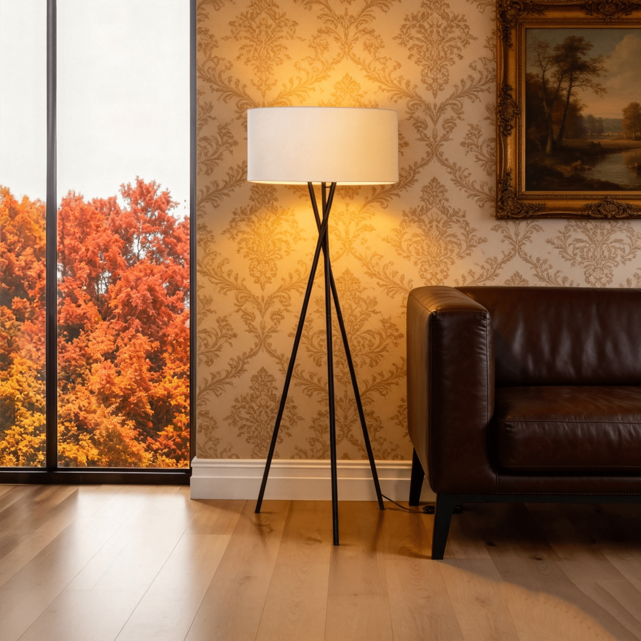 JERFIT Modern Tripod Floor Lamp with Fabric Shade, 3-Way Switch, Adjustable Ambient Lighting for Living Room, Bedroom, Office Decor