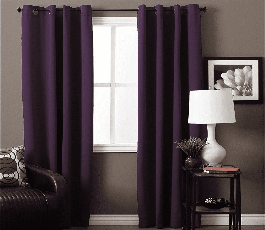 STYLISH 2PC PLUM SOLID COLOR BLACKOUT WINDOW GROMMEST PATIO CURTAIN