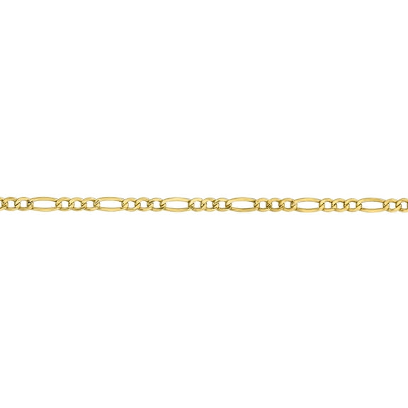 Primal Gold 10 Karat Yellow Gold 2.5mm Semi Solid Figaro Chain Bracelet