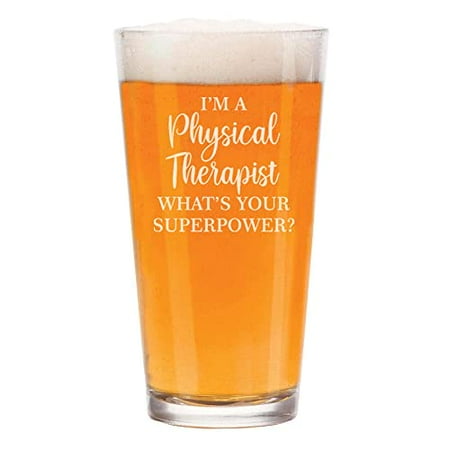

16 oz Beer Pint Glass Physical Therapist Superpower Funny