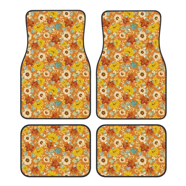 Fotbe Daisy maple fall Juego de 4 Tapetes para Auto con Estampado – Alfombrillas de Goma Reforzada, Diseño Antideslizante, Protección para Todo el Año – Vehículos, Autos, Camionetas y SUVs