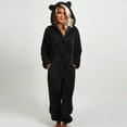 thumbnail image 2 of AHTJRT Womens Fleece Onesies Pajamas Fuzzy Sherpa Cute Ear Hooded Full Zip up Long Sleeve One Piece Onesie Winter Plush Thick Warm Romper Flannel Loungewear Sleepwear Black XXL, 2 of 5
