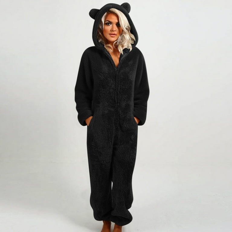 Feancey Plus Size Onesie Pajamas for Women Cute Ear Hooded Rompers