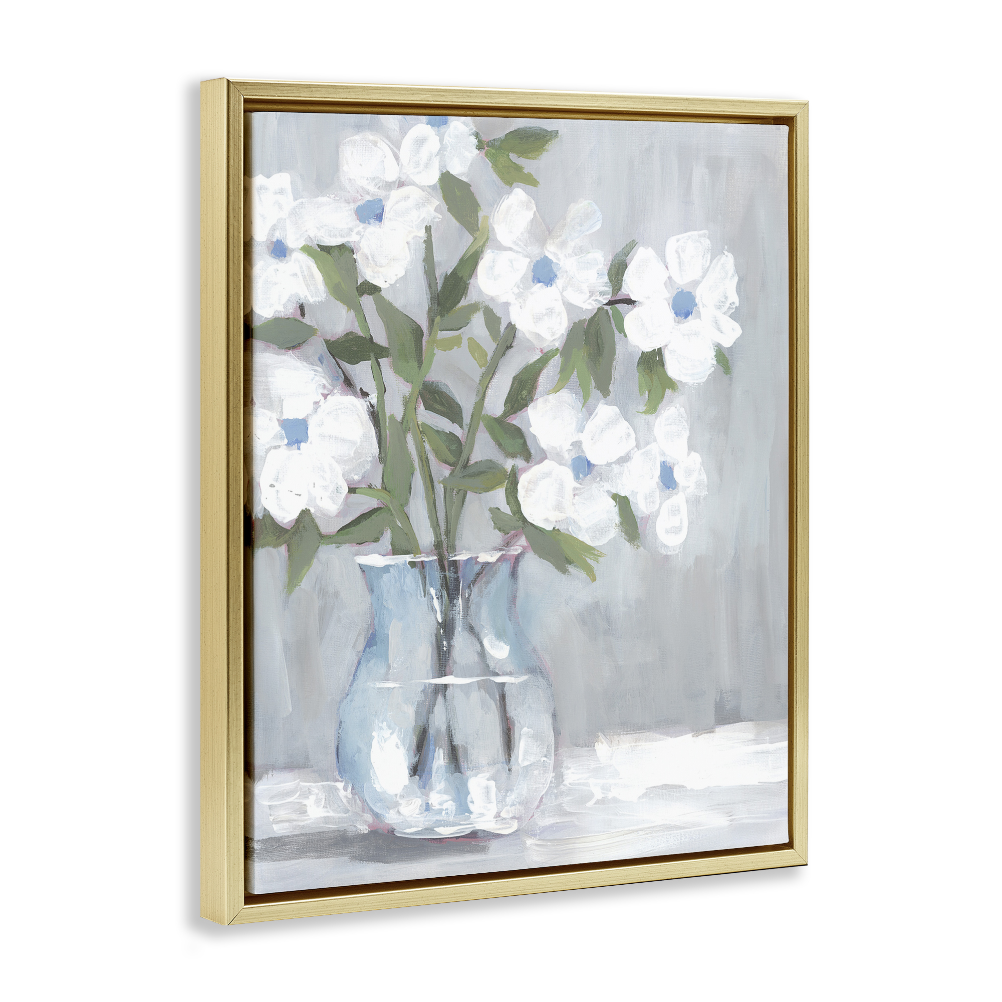 Stupell Industries Pale Blossom Bouquet Botanical & Floral Painting Gold Floater Framed Art Print Wall Art, 17 x 21
