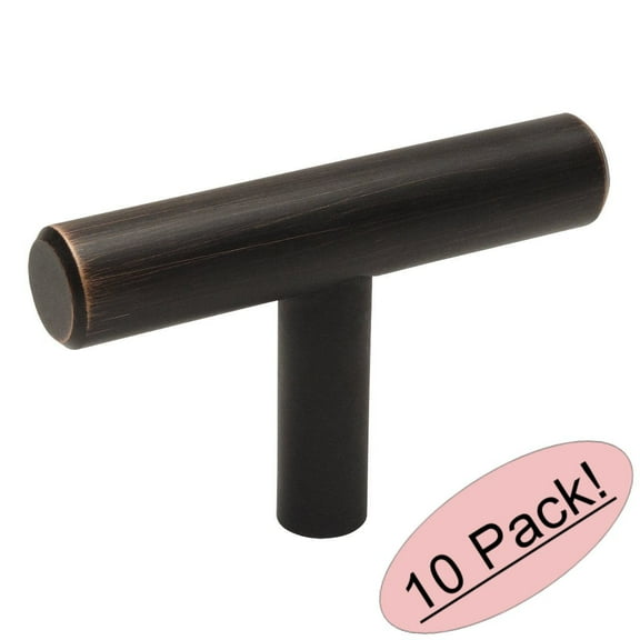 Cosmas 404ORB Oil Rubbed Bronze Solid Steel Construction 3/8 Inch Slim Line Euro Style Cabinet Hardware T-Knob - 2" Overall Length - 10 Pack