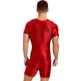 thumbnail image 6 of iixpin Mens Zipper Front Workout Bodysuit Glossy Silky Compression Muscle Shaper Biketard Unitard Burgundy M, 6 of 7