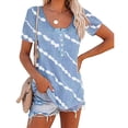 thumbnail image 1 of ICHUANYI Clearance Fashion Women Twill Button Neckline Short Sleeve Round Neck Casual T-shirt(Light blue, XL) ICHUANYI WER2023081111218, 1 of 4