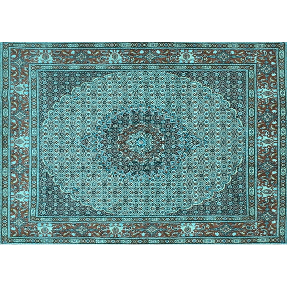 Ahgly Company Indoor Rectangle Medallion Light Blue Traditional Area Rugs, 7' x 9'