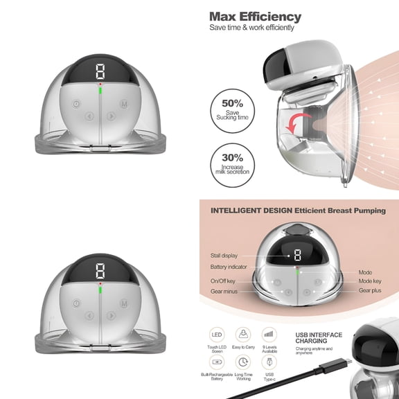 XIRQI Wireless Hands-Free Portable Electric Breast Pump with Rechargeable Battery Convenient LCD Display Comfortable Wearable Double Modes for Women‘s Breastfeeding