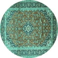thumbnail image 1 of Ahgly Company Indoor Round Medallion Turquoise Blue Traditional Area Rugs, 6' Round, 1 of 4