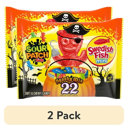 (2 pack) SOUR PATCH KIDS & SWEDISH FISH Mini Halloween Candy Variety Pack, 22 Trick or Treat Bags