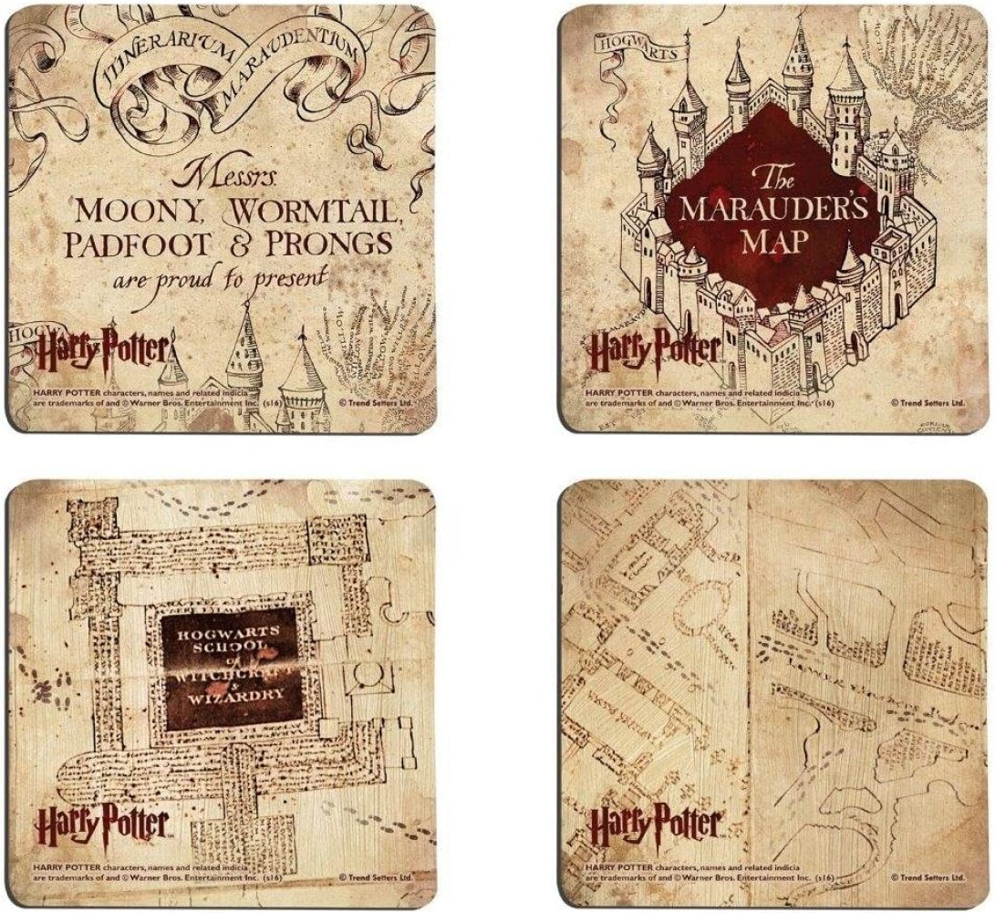 Harry Potter Hogwarts The Marauders Map Coaster Set Moony Wormtail Padfoot And Prongs Are Proud To Present Walmart Com