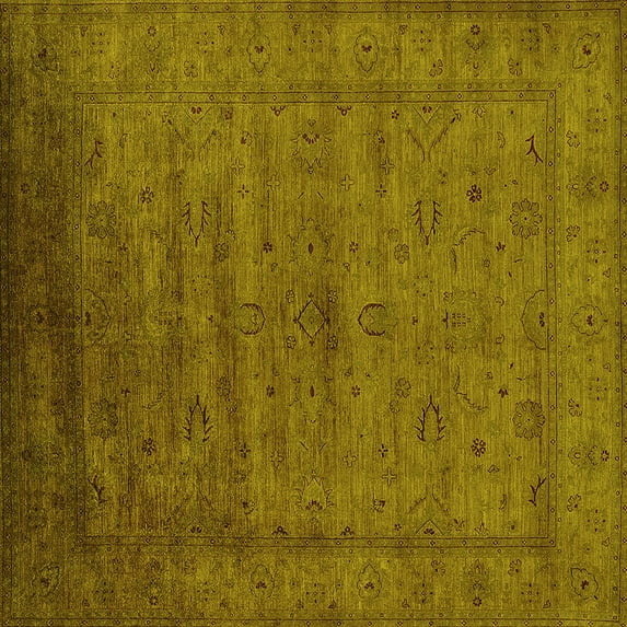 Ahgly Company Machine Washable Indoor Square Oriental Yellow Industrial Area Rugs, 4' Square