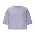 thumbnail image 4 of ECZHAW Womens Tops ,Women Half Sleeve Cropped T-Shirts Drop Shoulder Round Neck Crop Tops Casual Summer Solid Color Basic Tees, 4 of 6