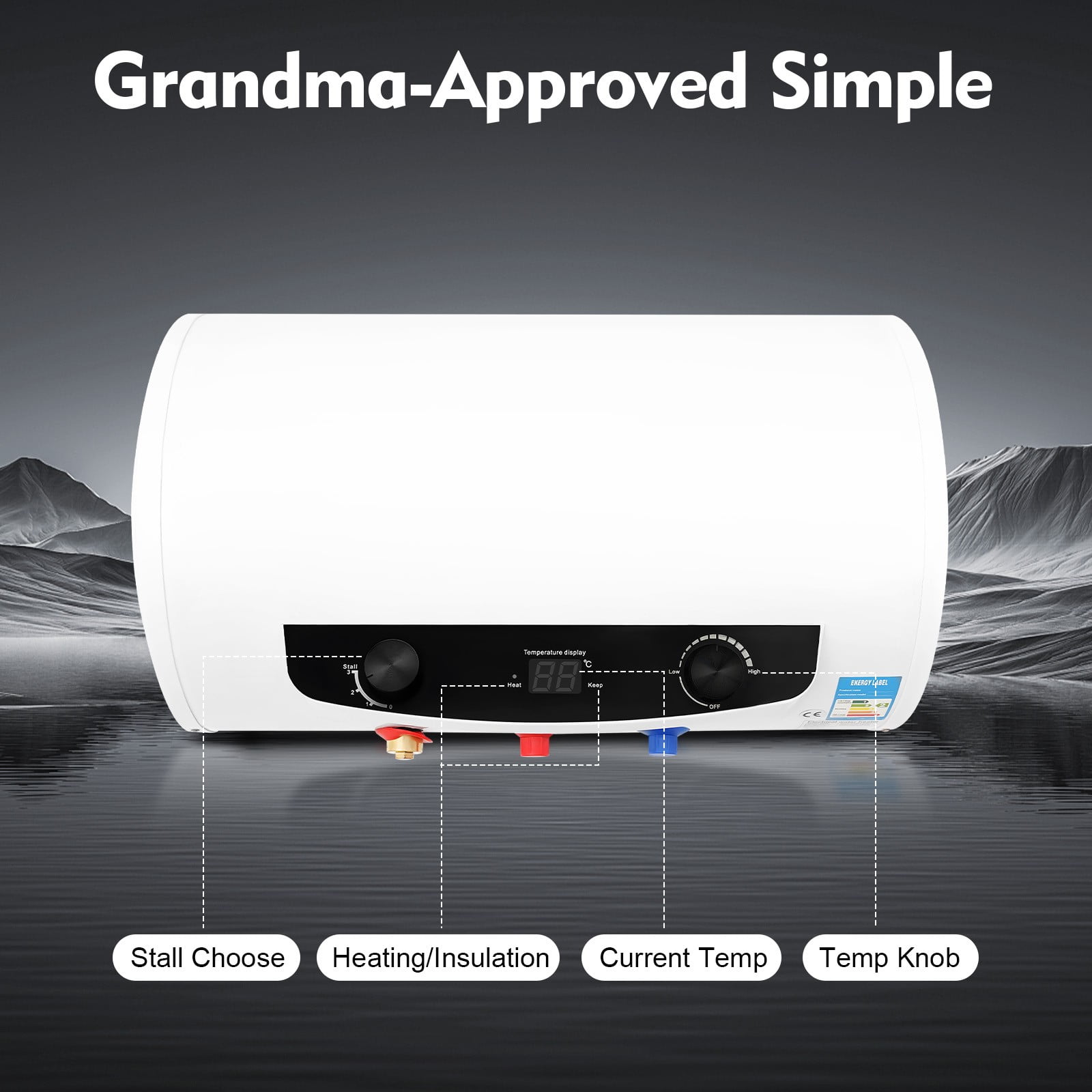 35L Electric Instant Hot Water Heater Tank, 1500W Horizontal Wall Mounted with Safety Protection & Temperature Control 30-75°C