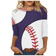 thumbnail image 2 of Fznquz Cute Plus Size Womens Tops Crew Neck Blue 3/4 Sleeve Tees Loose Volleyball Print Fall Fashion Clothing,M, 2 of 5