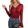 thumbnail image 5 of hotojiny Women's Thermal Long Sleeve Shirts Fleece Lined Button V Neck Henley Tops Slim Fit Base Layer Underwear Cold Weather, 5 of 7