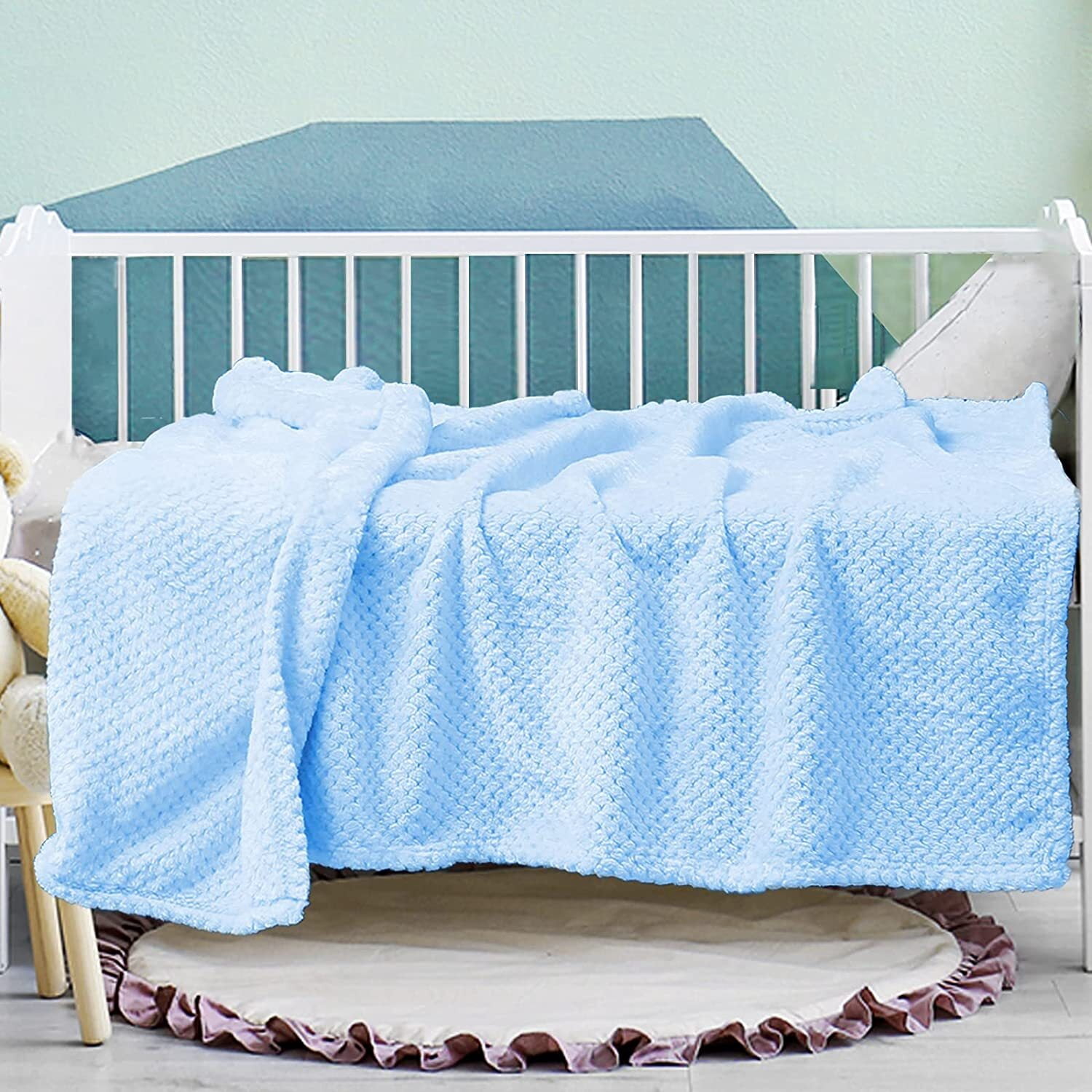 Exclusivo Mezcla Waffle Textured Fleece Blanket, Super Soft and Warm Throw Blanket for Couch, Sofa and Bed (Light Blue, 40"x50")-Cozy, Fuzzy and Lightweight