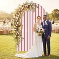 thumbnail image 2 of Red Striped Arch Backdrop Cover, Spandex Fitted Wedding Arch Cover, Red White Stripes Farmhouse Round Top Stand Covers for Birthday Ceremony Bridal Shower Party Decor 6.6x3.3 Ft, 2 of 9