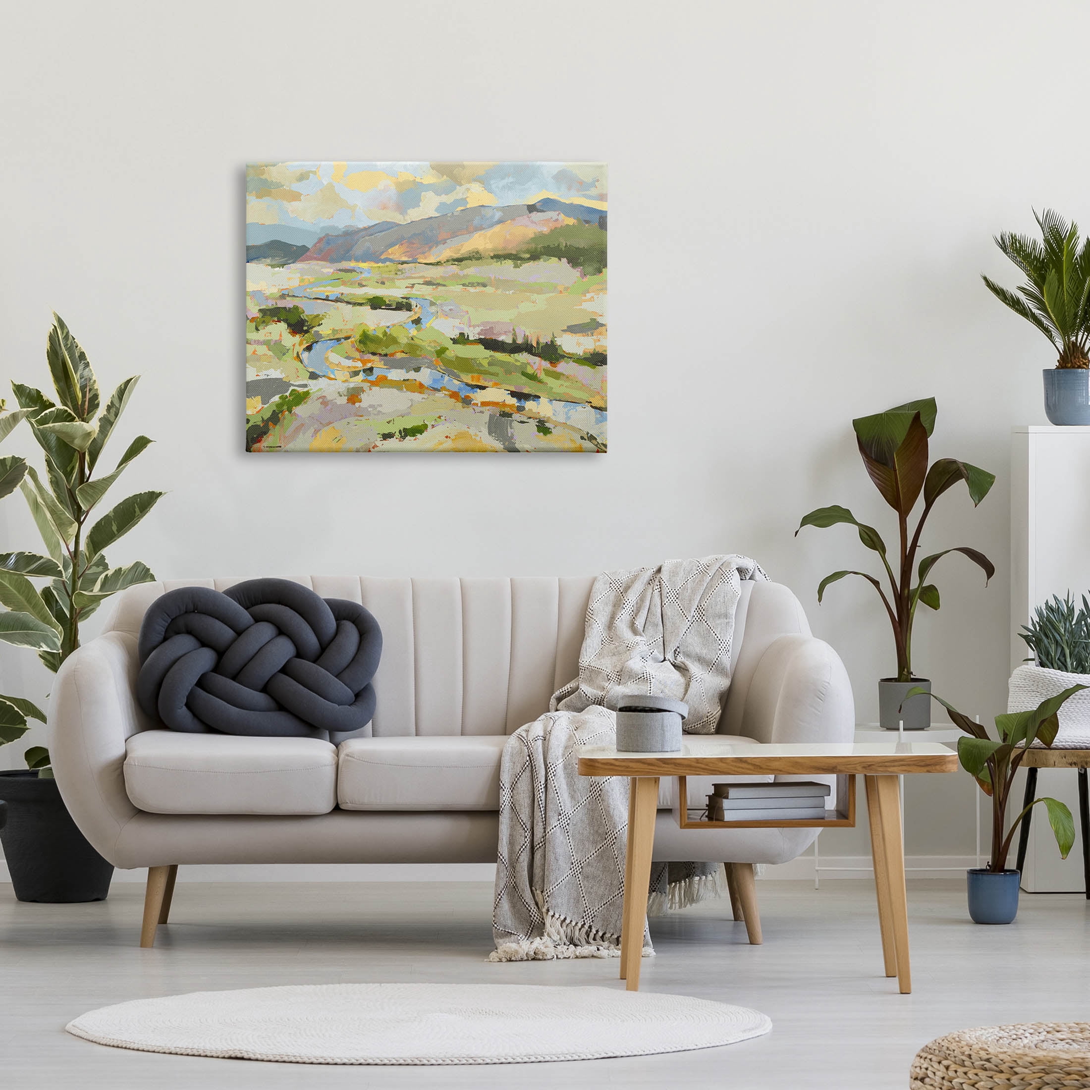 Lush Green Mountain Landscape Abstract Painting Gallery Wrapped Canvas Print Wall Art