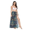 thumbnail image 2 of FORMRS Womens Long Sarong Beach Wrap Semi-Sheer Bikini Skirt Bathing Swimsuit Cover Up, Gold Peacock Pattern, 2 of 7